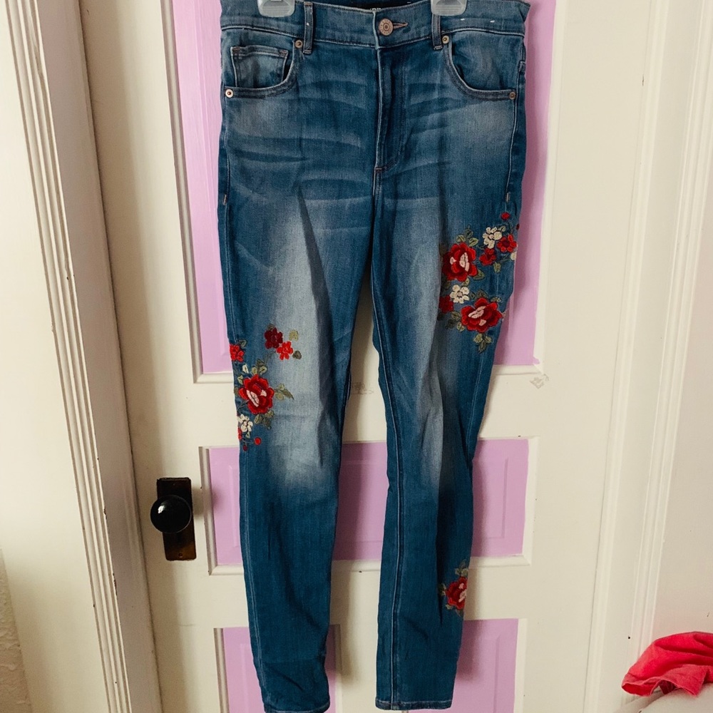 High Waisted Embroidered Express Jeans